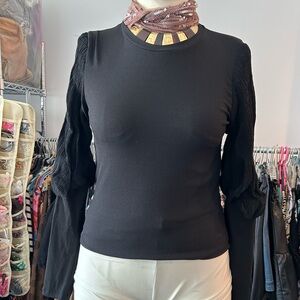 Zara poly knit top with puff sleeve